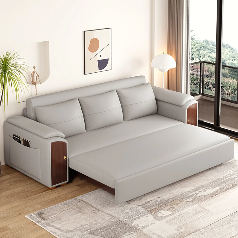 Pull Out Leather Sofa Bed Convertible Sleeper with Lift-top Coffee Table - Image 3