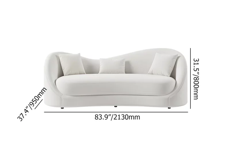 Graceful Off White curved silhouette Velvet Upholstered Sofa 3-Seater Solid Wood Frame