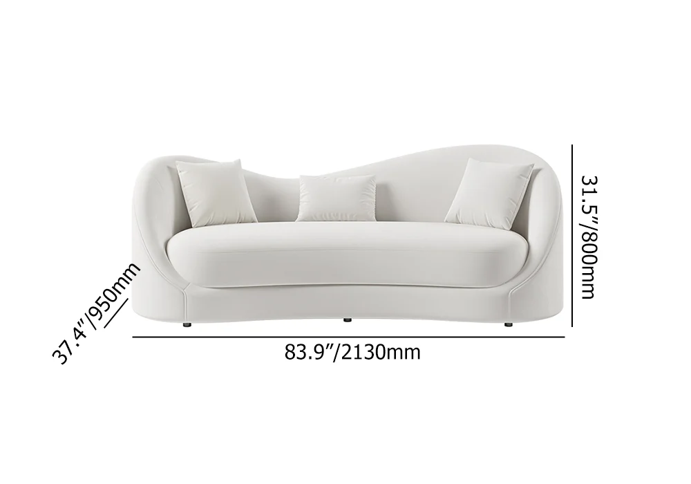 Graceful Off White curved silhouette Velvet Upholstered Sofa 3-Seater Solid Wood Frame - Image 7