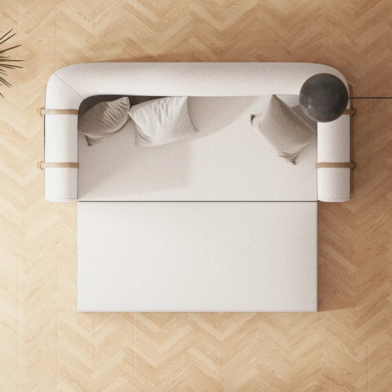 Modern White 3-Seater Convertible Boucle Sofa Upholstered with Side Storage 87"