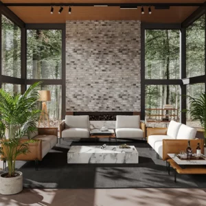 Modular Upholstered 2-Seater Linen Sofa with Coffee Table Stainless Steel Frame 95.3" - Image 3