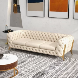 Modern Beige Tufted Velvet Chesterfield Sofa 3-Seater Button  91" - Image 4