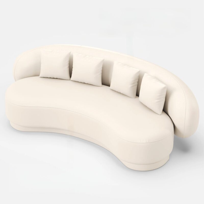 Modern Upholstered real curved Leather Sofa 3-Seater Sofa 82.7"