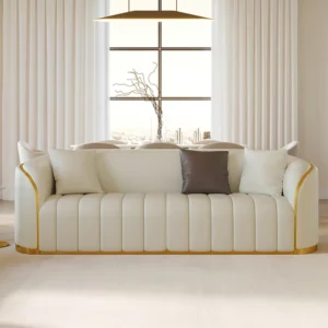 Modern Faux Leather Upholstered curved 3-Seater Sofa with Gold Legs - Image 7
