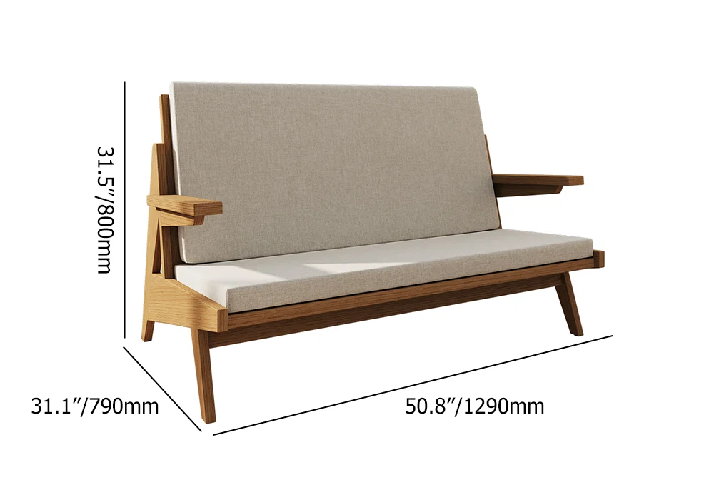 Japandi Ash Wood 2-Seater Loveseat Sofa with Cushion in Walnut - Image 5