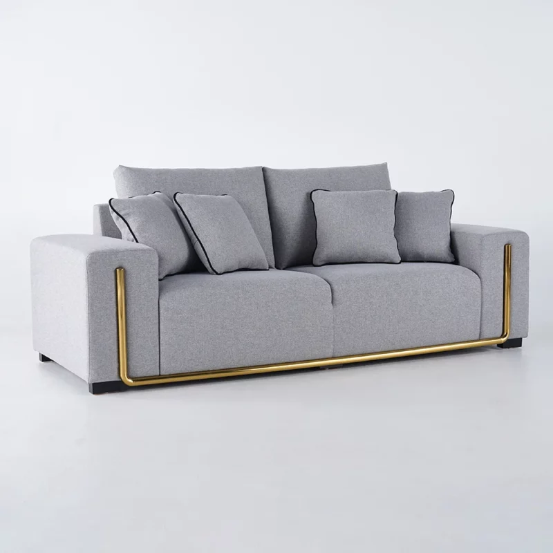 Modern Gray Cotton & Linen Sofa Upholstered 3-Seater for Living Room