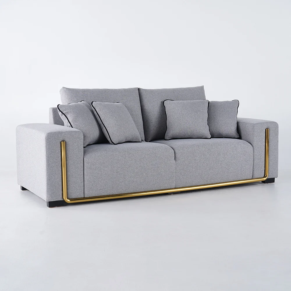 Modern Gray Cotton & Linen Sofa Upholstered 3-Seater for Living Room - Image 6
