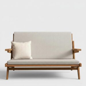 Japandi Ash Wood 2-Seater Loveseat Sofa with Cushion in Walnut