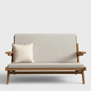 Japandi Ash Wood 2-Seater Loveseat Sofa with Cushion in Walnut