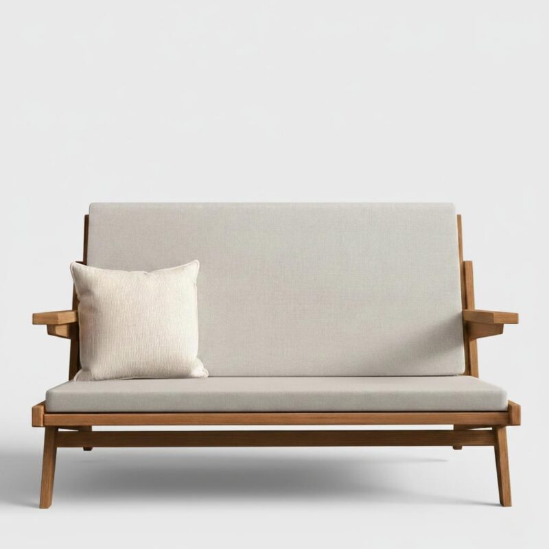 Japandi Ash Wood 2-Seater Loveseat Sofa with Cushion in Walnut