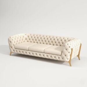 Modern Beige Tufted Velvet Chesterfield Sofa 3-Seater Button 91"
