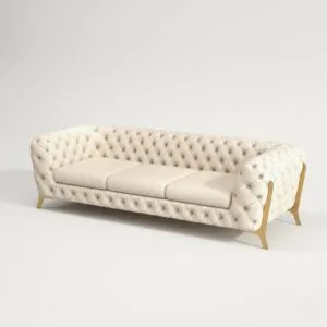 Modern Beige Tufted Velvet Chesterfield Sofa 3-Seater Button  91"
