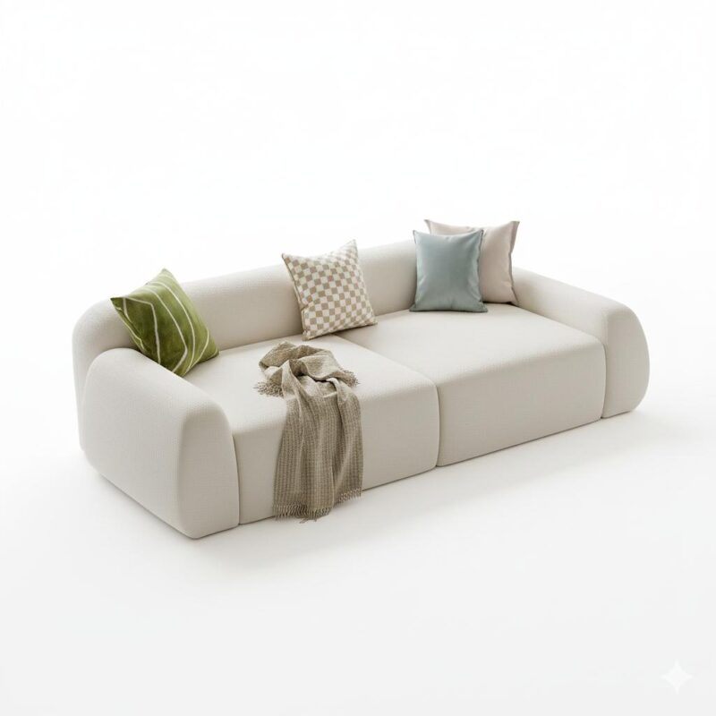 White Modern 3-Seater Velvet Sofa with Deep Seat 100"